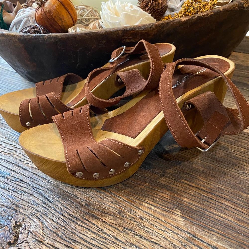 Charles David suede/wood heeled sandals